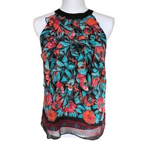 Eci New York Women's Top Size 2 Multicolor Ruffle Front Halter Multicolor